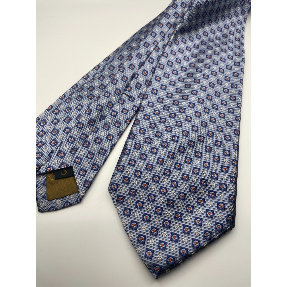 Robert Talbott Studio Mens Blue Orange Geometric Medallion Silk Tie Made in USA